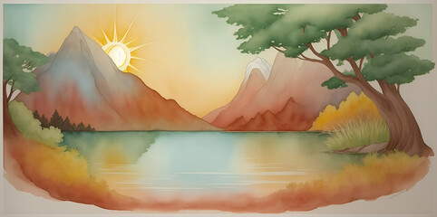 Fototapeta premium Beautiful nature landscape. AI generated illustration