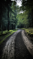 Obraz premium Winding dirt forest road. No people.