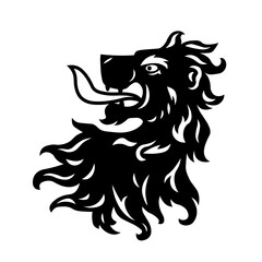 Heraldic lion head. Symbol, sign, line, icon, silhouette, tattoo. Isolated vector illustration.