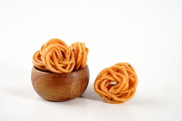 Homemade Pidi Murukku - Indian Diwali snacks isolated on white