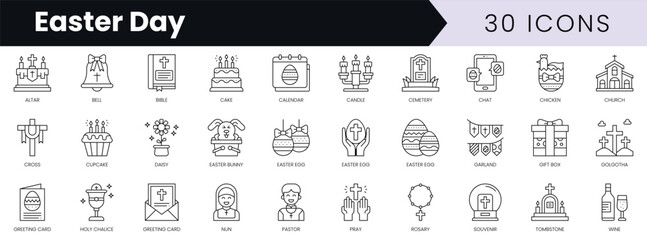 Set of outline easter day icons. Minimalist thin linear web icon set. vector illustration.