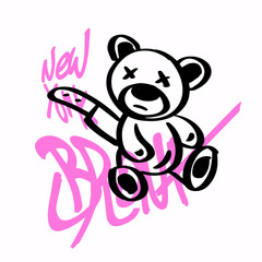 Modern graffiti with the inscription Bronx and bear. Marker, spray. Vector illustration for printing on fabric, logo.