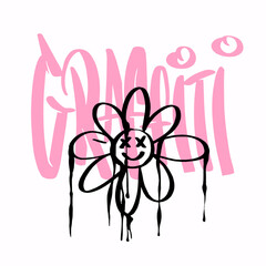 Modern graffiti with the inscription Graffiti and flower. Marker, spray. Vector illustration for printing on fabric, logo.
