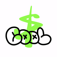 Modern graffiti with the inscription Cool and dollar. Marker, spray. Vector illustration for printing on fabric, logo.