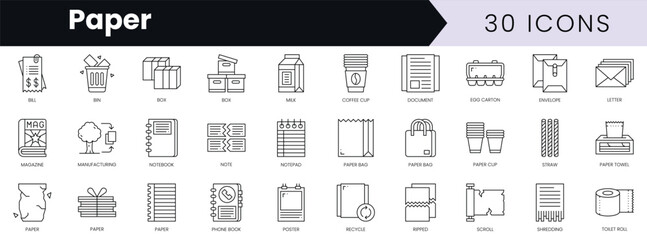 Set of outline paper icons. Minimalist thin linear web icon set. vector illustration.