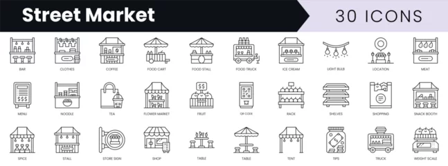 Deurstickers Set of outline street market icons. Minimalist thin linear web icon set. vector illustration. © DuoWalker