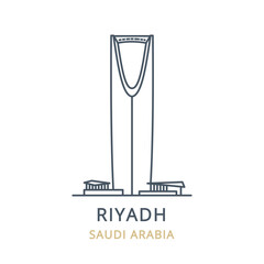 Vector icon of the city landmark of RIYADH in the country of SAUDI ARABIA. Linear illustration of the famous landmark on a white background. Cityscape icons of the famous, modern city symbol. 