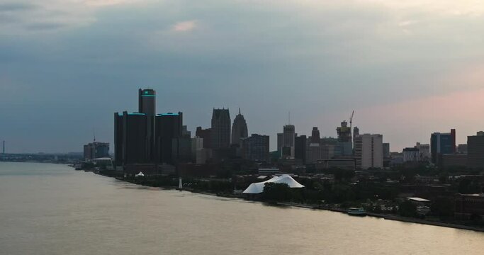 Detroit Michigan Skyline Aerial View