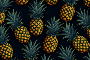 Obraz premium pineapple pattern on a dark blue background, AI generated