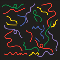 Colorful line doodle seamless pattern. Creative minimalist style art background, trendy design with basic shapes. Modern abstract color backdrop.