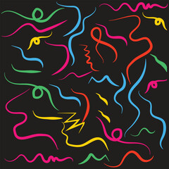 Colorful line doodle seamless pattern. Creative minimalist style art background, trendy design with basic shapes. Modern abstract color backdrop.