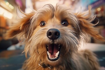 dog takes a selfie and laughs.