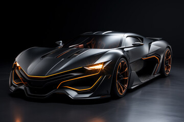 Futuristic concept car on a black background, expensive exclusive sports auto, AI Generated