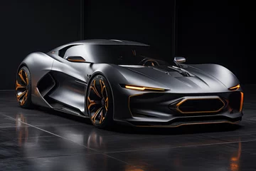 Futuristic concept car in garage on dark background, expensive exclusive sports auto, AI Generated © staras