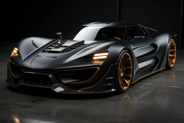 Futuristic concept car in garage on dark background, expensive exclusive sports auto, AI Generated © staras