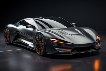 Futuristic concept car on a black background, expensive exclusive sports auto, AI Generated