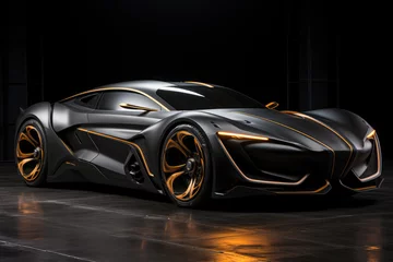 Futuristic concept car in garage on dark background, expensive exclusive sports auto, AI Generated © staras