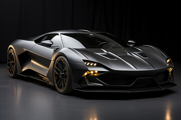 Obraz na płótnie Canvas Futuristic concept car on a black background, expensive exclusive sports auto, AI Generated