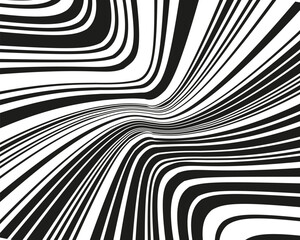 Elegant pattern with wavy, curves lines. Optical art background. Wave design black and white. Digital image with a psychedelic stripes. Vector illustration  