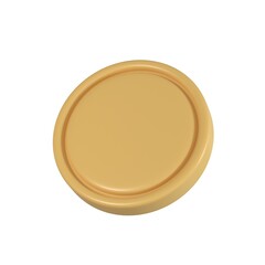 3D coin icon isolated on white background. Symbol of gold and wealth. 3D coin empty Golden Money Sign. Growth, Income, Savings, Investment. 3D rendering illustration. Minimal cartoon style.