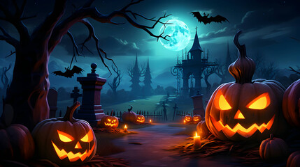 Halloween spooky night background. AI generated image