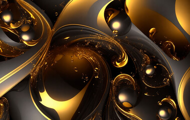 vector realistic flowing wavy, balls background black and gold