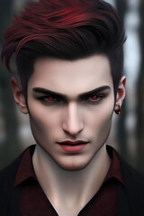 Fototapeta premium Handsome male face, fantasy and realism style, Generative AI
