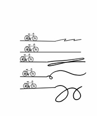 set of calligraphic elements with bicycle