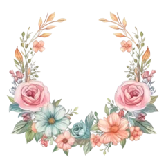 Behang PNG flowers in watercolor style, isolated transparent background, generative ai © Vadim