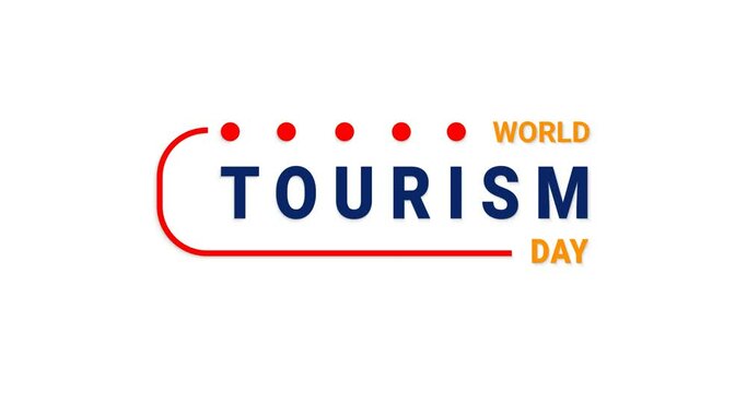 World tourism day text animation. Animation text on the white background alpha channel. Great for celebrations, events, and festivals. Transparent background