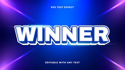 Editable 3D White Winner Gaming E-Sport Text Effect Style. Vector Illustration Template.