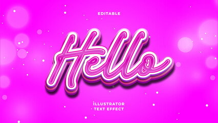 Editable 3D Purple Hello Text Effect Style. Vector Illustration Template.