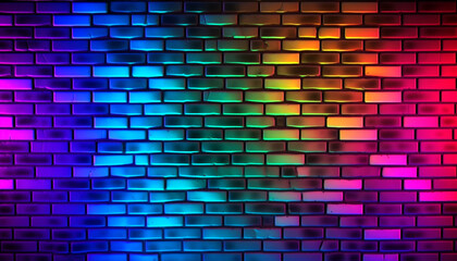 brick wall pattern background with colorful futuristic neon lights. generative ai