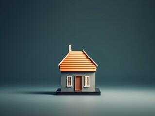 Illustration of an isolated small house with small background. Copy space and dark background. Concept of downsizing, homeowning, property, real estate