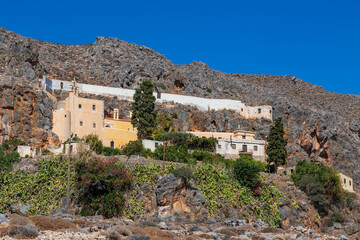 Environment and landscape of Moni Kapsa monastery in the southeast of the island of Crete Greece -...