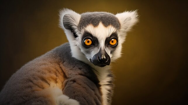 Close view of ring tailed lemur. Created with Generative Ai technology.