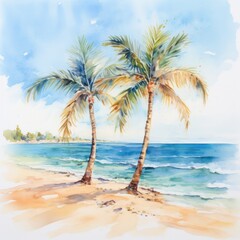 Obraz na płótnie Canvas Watercolor tropical background. Illustration AI Generative.