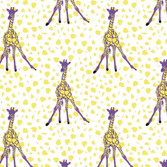 Fototapeta premium Giraffe seamless pattern on a spotted background