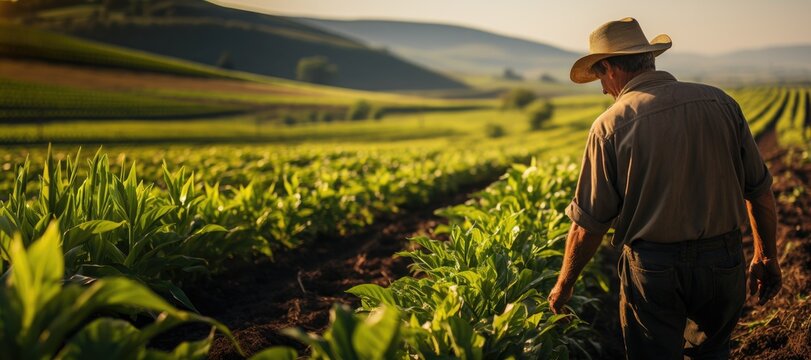 Under the golden hour light, the farmer navigates the vast cornfield. Generative AI