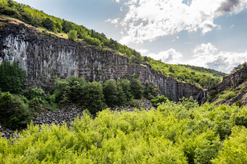 Basalt Rocks in Boyabat District. Sinop, Turkey. Volcanic rock outcrops in the form of columnar basalt located in Sinop. Basalt Rocks Nature Monument.