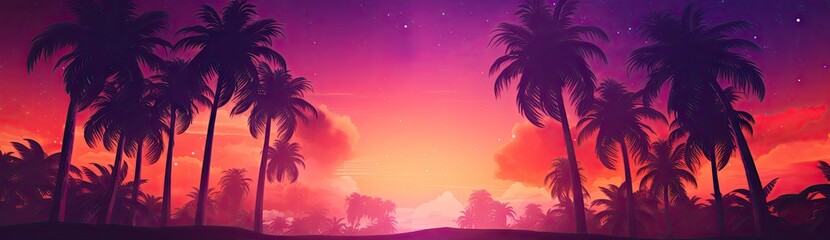 summer background tropical palm trees at sunset with orange sky generative AI