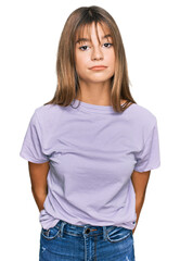 Fototapeta premium Teenager caucasian girl wearing casual clothes depressed and worry for distress, crying angry and afraid. sad expression.