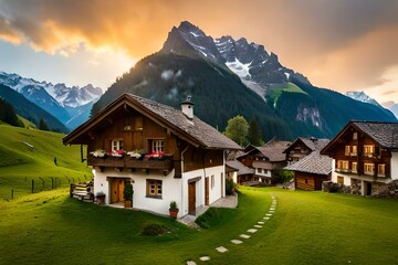 Fototapeta na wymiar swiss alpine village