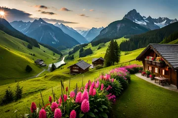 Foto op Plexiglas swiss alpine villagegenerated by AI technology  © asad