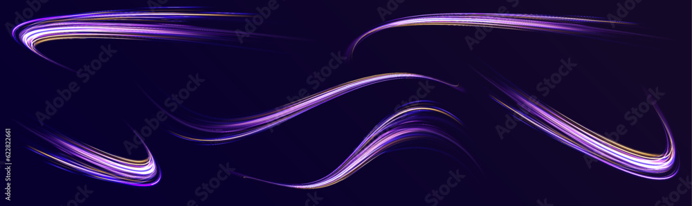 Aufkleber The effect of speed on a blue background. Abstract light lines of movement and speed with white color glitters. Image of speed motion on the road. 