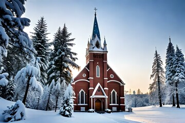 Fototapeta na wymiar church in the snow generated by AI technology 