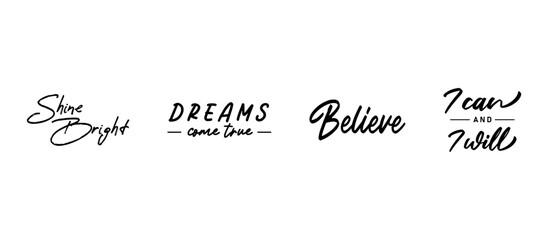 Vector set with Motivational quotes. Hand written inspirational phrases. Happiness and positive message banners.