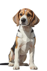 cute young beagle sitting on the ground, background removed png, transparent backdrop for digital art/work