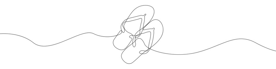 One line drawing Sandals vector. Slippers single line vector linear icon. Footwear outline line design. Vietnamese shoes Vector illustration.