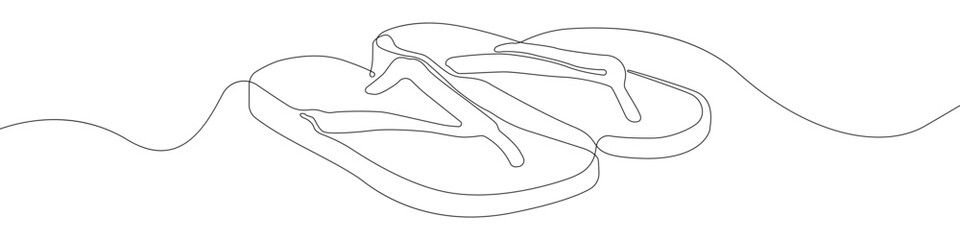 One line drawing Sandals vector. Slippers single line vector linear icon. Footwear outline line design. Vietnamese shoes Vector illustration.
